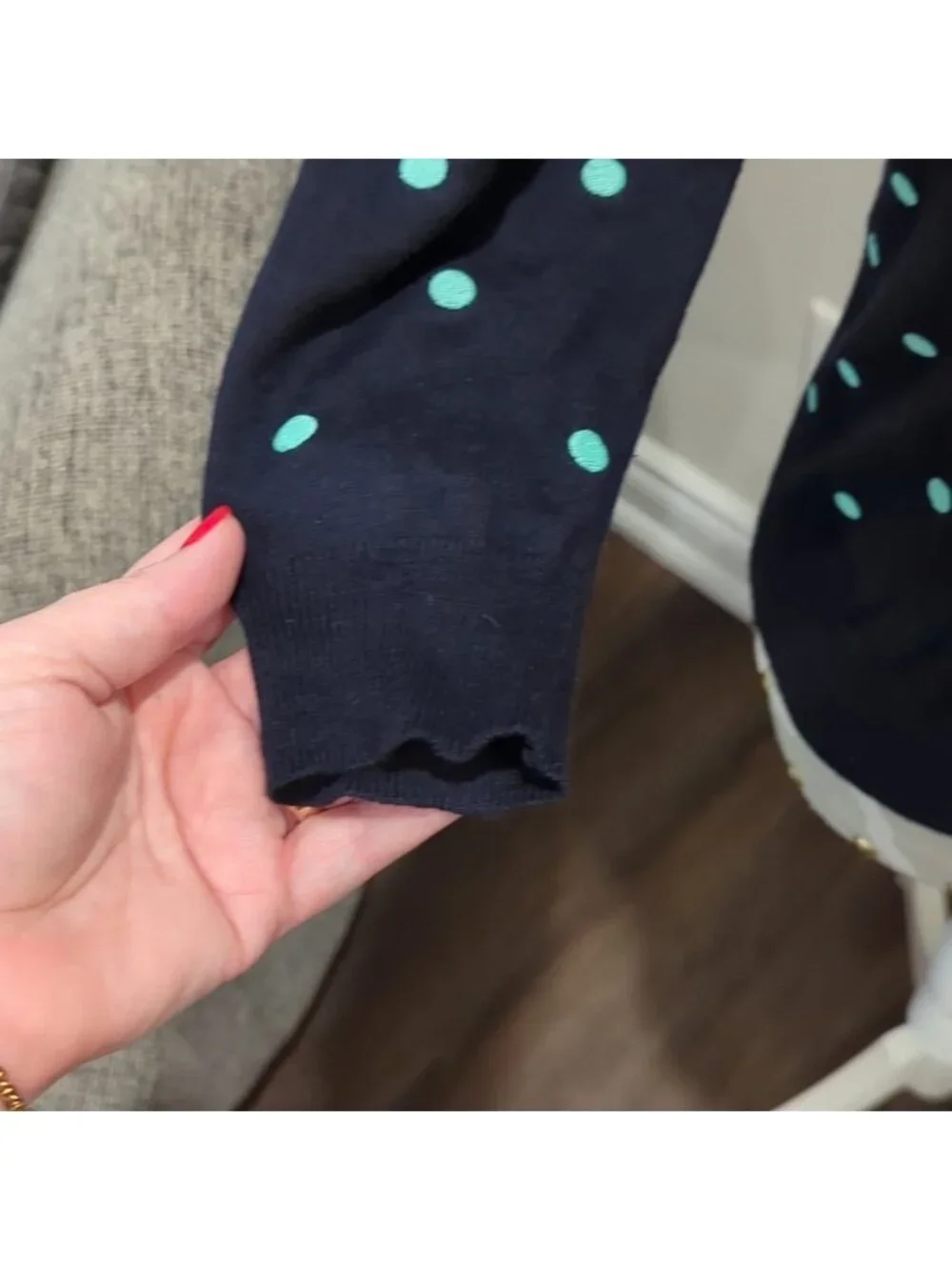 J. Crew 100% cotton navy blue with dot pullover sweatergreen polka